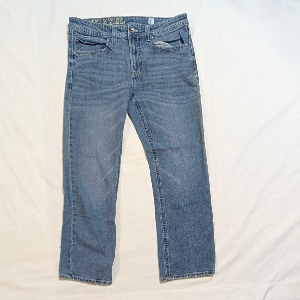 TK Axel Men's Straight Leg Jeans Blue Medium Wash Embroidered Pockets 34x29